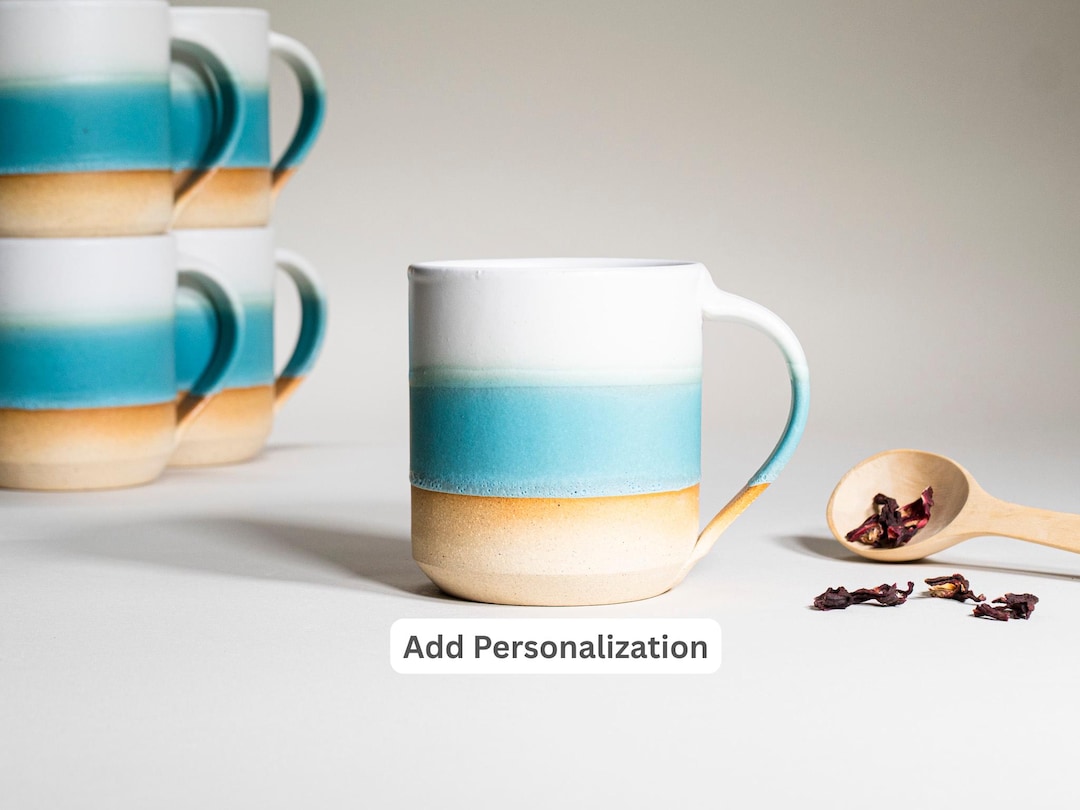 Handmade Ceramic Coffee Tea Mug Patina Blue White 14 Oz Earthy Rustic ...
