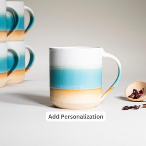 Handmade Ceramic Coffee Tea Mug Patina Blue White 14 oz Earthy Rustic Modern Aesthetic Unique Pottery Contemporary Dinnerware Decor Gift