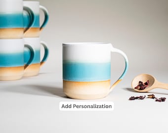 Handmade Ceramic Coffee Tea Mug Patina Blue White 14 oz Earthy Rustic Modern Aesthetic Unique Pottery Contemporary Dinnerware Decor Gift