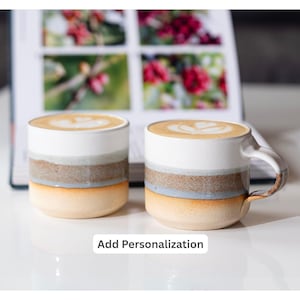 Ceramic Espresso Cup Brown-Blue White 5.5 oz Cortado Cup for Espresso Machine Gift Idea for Coffee Lover Unique Stoneware Decor for Barista