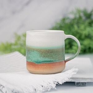 Coffee Mug, Tea Mug: White/Green, 12 14 oz, Stoneware, Handmade image 3