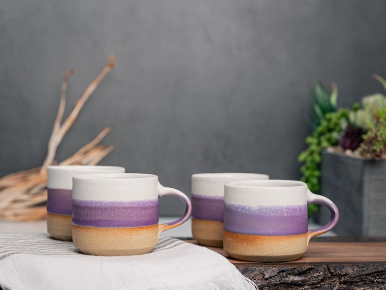 One Espresso/Cortado Cup (with or without handle): Purple/White (4 - 5.5 oz), Handmade, Stoneware