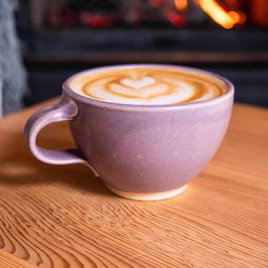 Cappuccino Cup, Latte Cup: Purple/White, approximately 10-12 oz, Stoneware