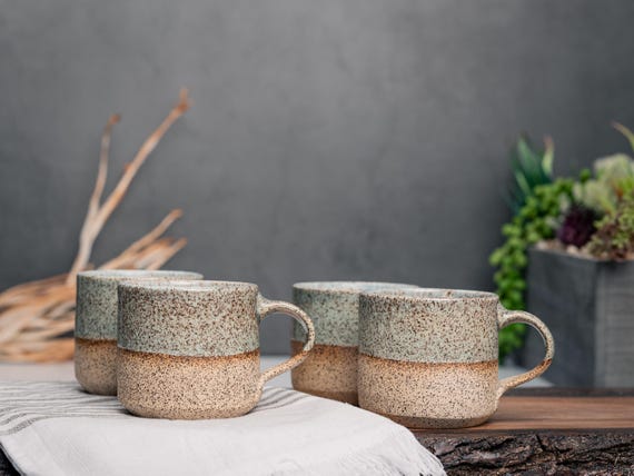 Handmade Ceramic Espresso Cup Blue-Grey Speckle 4 Piece Set for Cortado Lover Gift Idea for Coffee Drinker Bar Decor Stoneware Ceramics