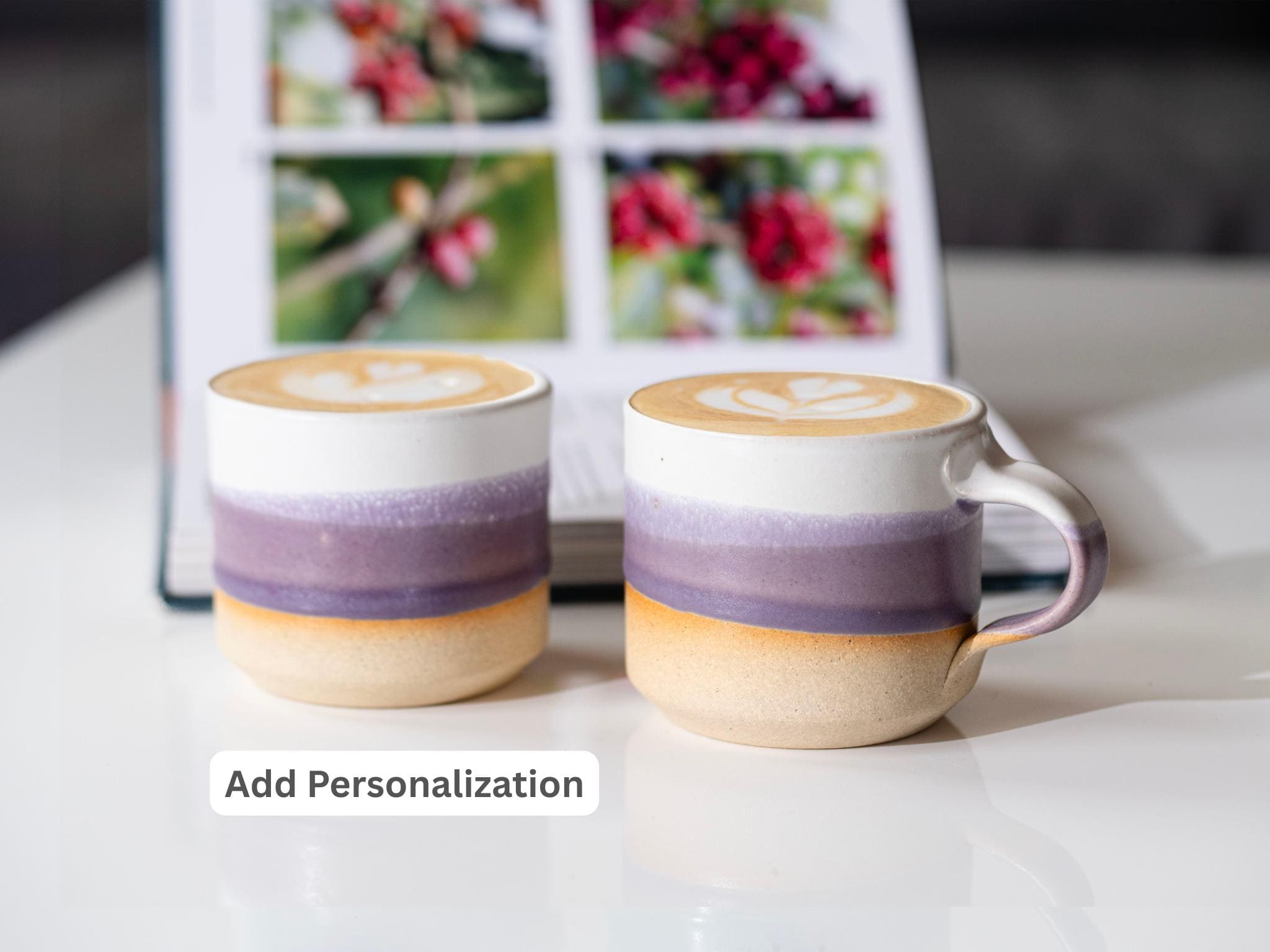 Ceramic Espresso Cup Purple White 5.5 oz Cortado Cup for Coffee Machine Gift Idea for Coffee Bar Unique Stoneware Decor for Coffee Lovers