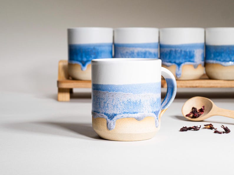 Handmade Ceramic Coffee Tea Office Mug Blue-Purple White 14 oz Earthy Rustic Modern Aesthetic Unique Pottery Contemporary Dinnerware image 13