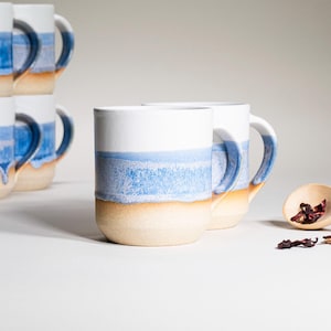 Handmade Ceramic Coffee Tea Office Mug Blue-Purple White 14 oz Earthy Rustic Modern Aesthetic Unique Pottery Contemporary Dinnerware image 9