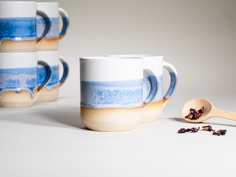 Handmade Ceramic Coffee Tea Office Mug Blue-Purple White 14 oz Earthy Rustic Modern Aesthetic Unique Pottery Contemporary Dinnerware image 9