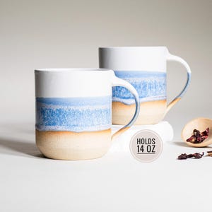 Handmade Ceramic Coffee Tea Office Mug Blue-Purple White 14 oz Earthy Rustic Modern Aesthetic Unique Pottery Contemporary Dinnerware image 3