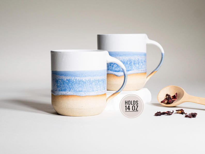 Handmade Ceramic Coffee Tea Office Mug Blue-Purple White 14 oz Earthy Rustic Modern Aesthetic Unique Pottery Contemporary Dinnerware image 3