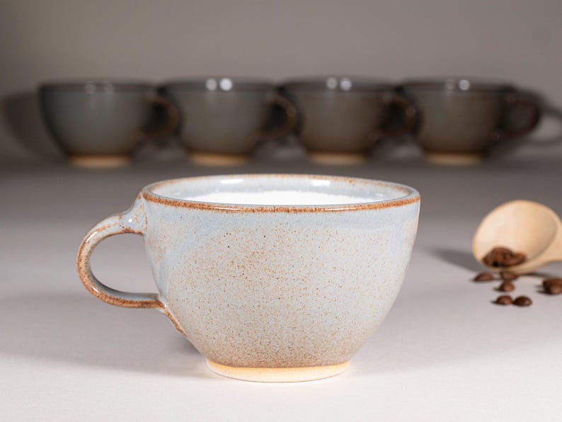 Cappuccino Cup, Latte Cup: Brown-Blue/White, approximately 10-12 oz, Stoneware afbeelding 6