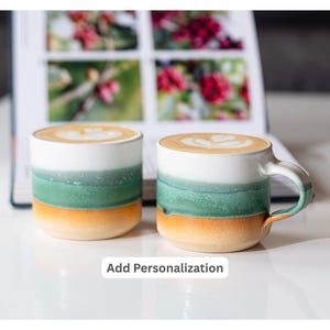 Ceramic Espresso Cup Green White 5.5 oz Cortado Cup for Coffee Lover Gift Idea for Coffee Bar Unique Stoneware Ceramics for Baristas