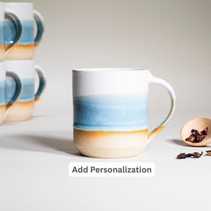 Handmade Ceramic Coffee Tea Mug Ice Blue White 14 oz Earthy Rustic Modern Aesthetic Unique Pottery Contemporary Dinnerware Decor Gift