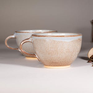 Cappuccino Cup, Latte Cup: Brown-Blue/White, approximately 10-12 oz, Stoneware afbeelding 5