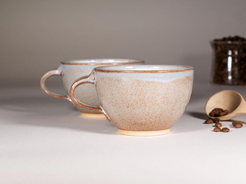 Cappuccino Cup, Latte Cup: Brown-Blue/White, approximately 10-12 oz, Stoneware afbeelding 5
