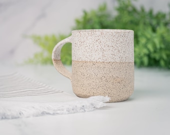 Coffee Mug, Tea Mug: White/Speckle, 12 - 14 oz, Stoneware, Handmade