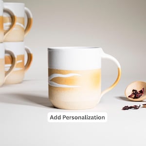 Handmade Ceramic Coffee Tea Mug Sandy White w/Trailing 14 oz Earthy Rustic Modern Aesthetic Unique Pottery Contemporary Dinnerware Gift