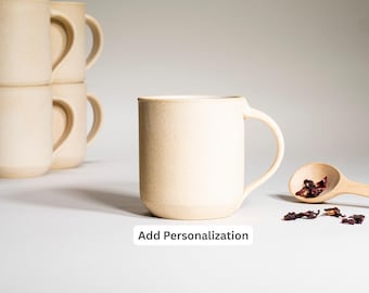 Taza de cerámica para café y té de 14 oz hecha a mano, color blanco arena, minimalista, de gres terroso, diseño moderno, regalo de cerámica para amantes del café, taza grande