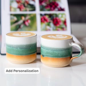 Ceramic Espresso Cup Green White 5.5 oz Cortado Cup for Coffee Lover Gift Idea for Coffee Bar Unique Stoneware Ceramics for Baristas