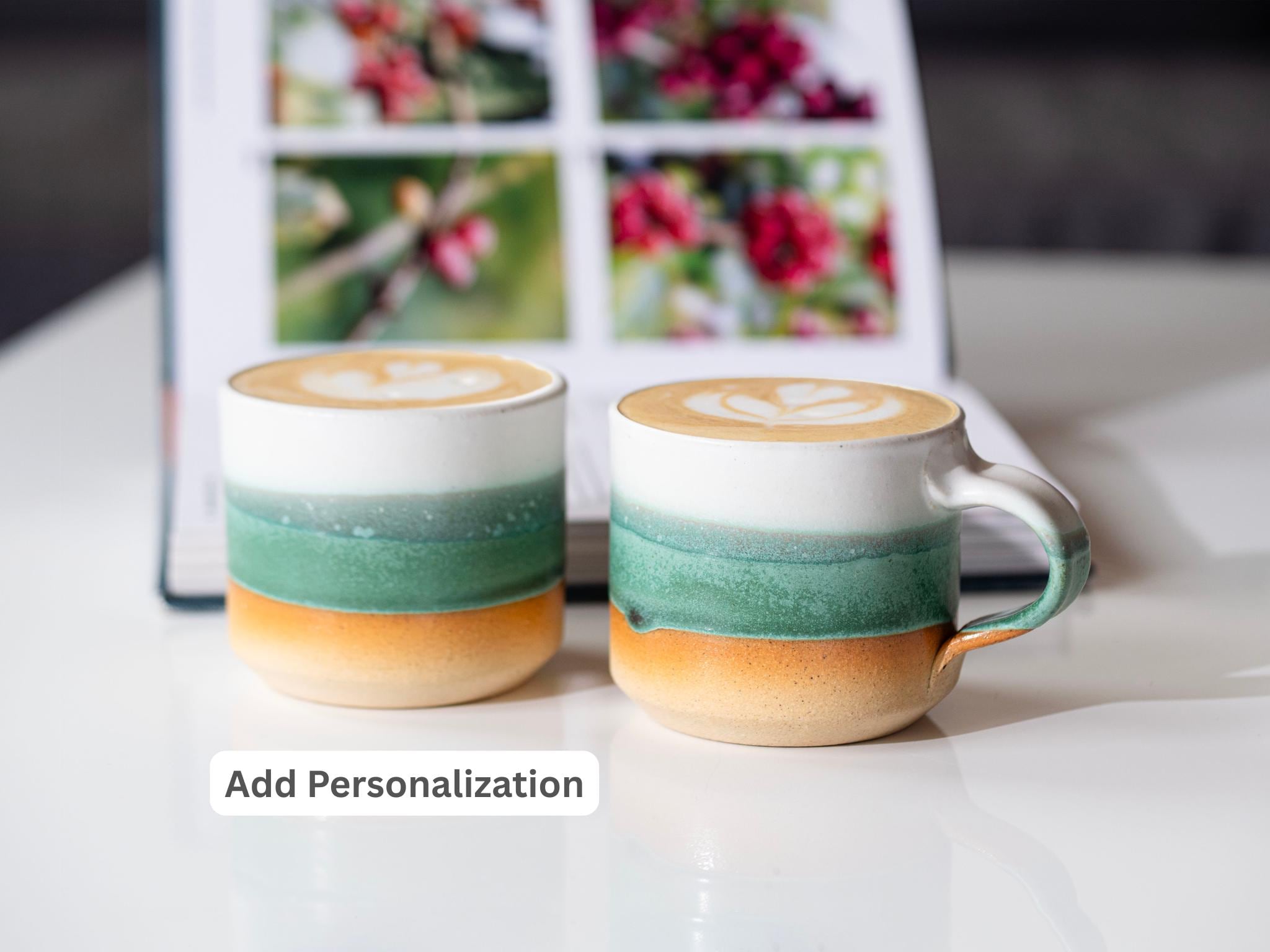 Ceramic Espresso Cup Green White 5.5 oz Cortado Cup for Coffee Lover Gift Idea for Coffee Bar Unique Stoneware Ceramics for Baristas