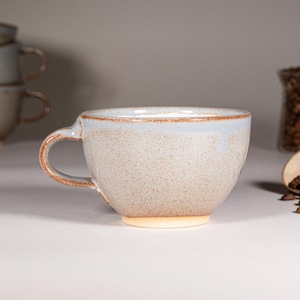 Cappuccino Cup, Latte Cup: Brown-Blue/White, approximately 10-12 oz, Stoneware afbeelding 4