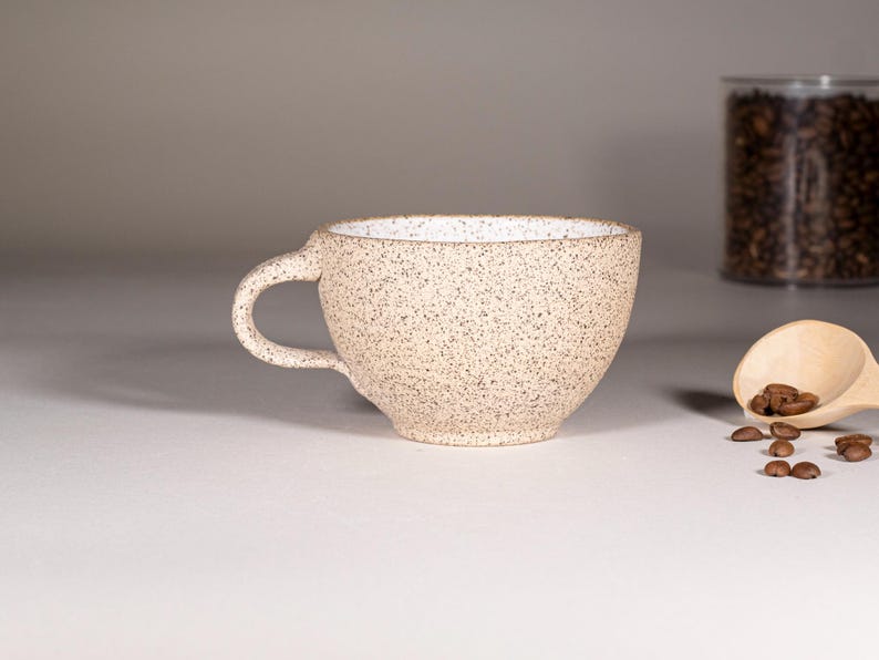 Cappuccino Cup, Latte Cup: White/Speckle, approximately 10-12 oz, Stoneware image 2