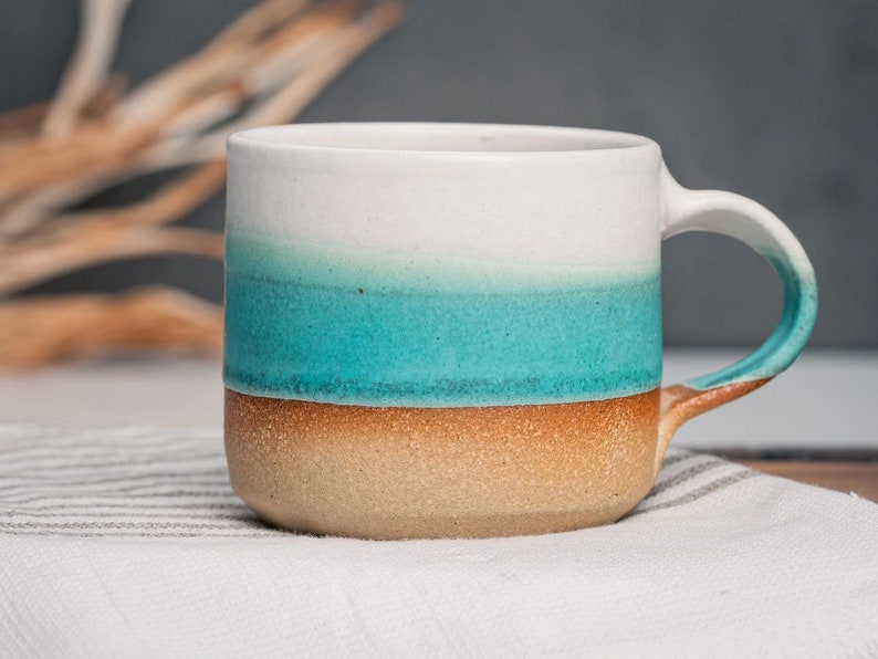 One Espresso/Cortado Cup with or without handle: Turquoise/White, 4 5.5 oz, Handmade, Stoneware image 10