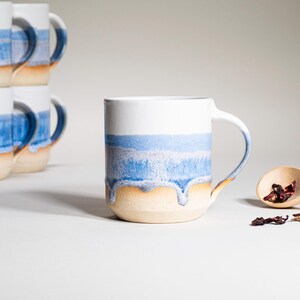 Handmade Ceramic Coffee Tea Office Mug Blue-Purple White 14 oz Earthy Rustic Modern Aesthetic Unique Pottery Contemporary Dinnerware image 8