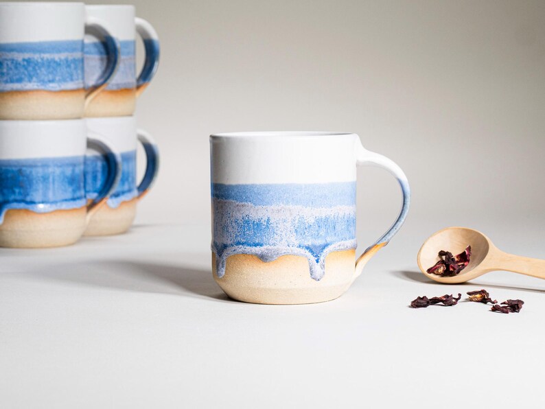 Handmade Ceramic Coffee Tea Office Mug Blue-Purple White 14 oz Earthy Rustic Modern Aesthetic Unique Pottery Contemporary Dinnerware image 8