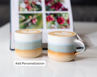 Ceramic Espresso Cup Blue-Grey White 5.5 oz Cortado Cup for Coffee Enthusiast Gift Idea for Coffee Bar Unique Stoneware Decor for Baristas