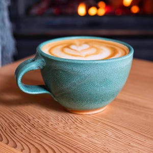 Cappuccino Cup, Latte Cup: Green/White, approximately 10-12 oz, Stoneware