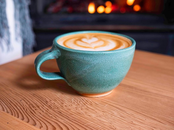 Cappuccino Cup, Latte Cup: Green/white, Approximately 10-12 Oz, Stoneware