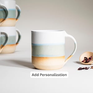 Handmade Ceramic Coffee Tea Mug Light Blue White 14 oz Earthy Rustic Modern Aesthetic Unique Pottery Contemporary Dinnerware Decor Gift