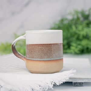 Coffee Mug, Tea Mug: White/Brown-GreyBlue, 12 14 oz, Stoneware, Handmade image 5