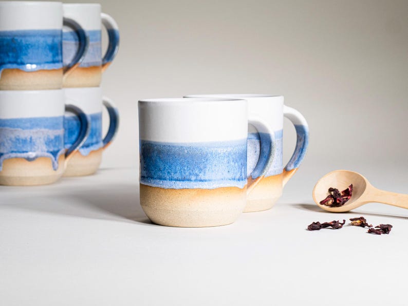 Handmade Ceramic Coffee Tea Office Mug Blue-Purple White 14 oz Earthy Rustic Modern Aesthetic Unique Pottery Contemporary Dinnerware image 10