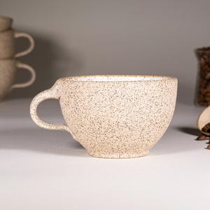 Cappuccino Cup, Latte Cup: White/Speckle, approximately 10-12 oz, Stoneware image 4