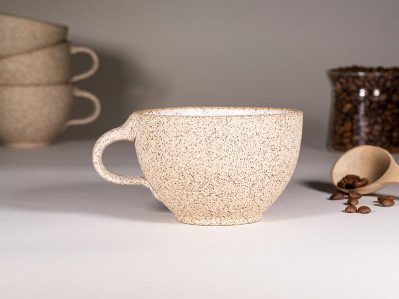 Cappuccino Cup, Latte Cup: White/Speckle, approximately 10-12 oz, Stoneware image 4