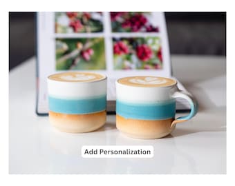Ceramic Espresso Cup Turquoise White 5.5 oz Cortado Cup for Coffee Drinker Gift Idea for Espresso Maker Unique Stoneware Decor for Baristas