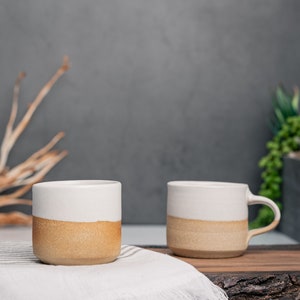 One Espresso/Cortado Cup (with or without handle): 4-5.5 oz, White/Sandy, Stoneware, Handmade