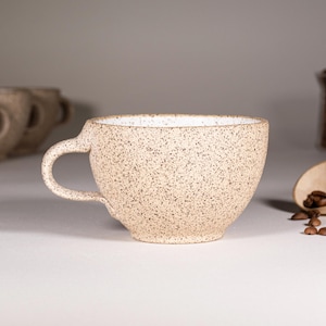Cappuccino Cup, Latte Cup: White/Speckle, approximately 10-12 oz, Stoneware image 3