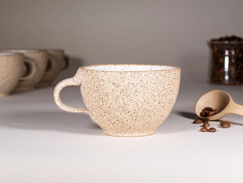 Cappuccino Cup, Latte Cup: White/Speckle, approximately 10-12 oz, Stoneware image 3