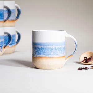 Handmade Ceramic Coffee Tea Office Mug Blue-Purple White 14 oz Earthy Rustic Modern Aesthetic Unique Pottery Contemporary Dinnerware image 4