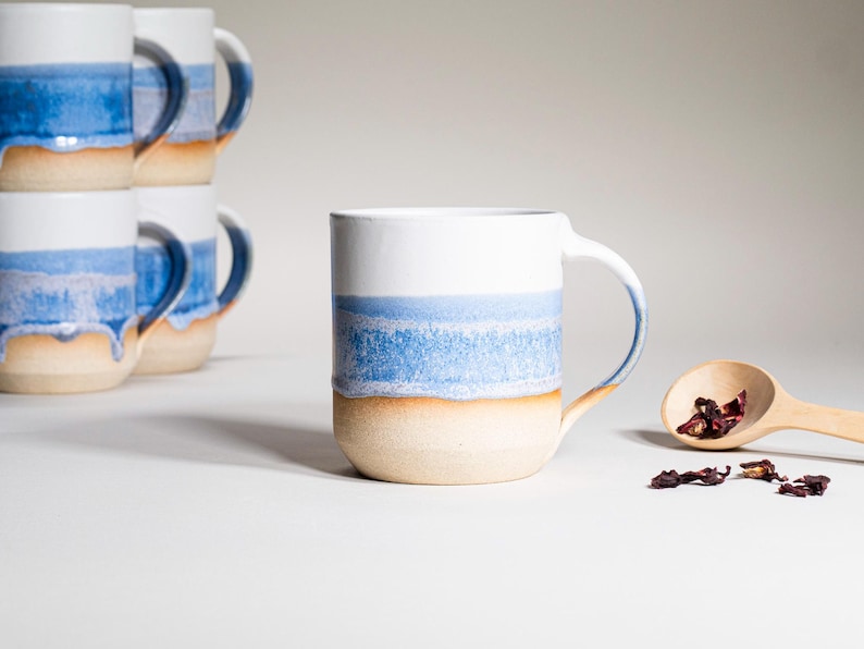 Handmade Ceramic Coffee Tea Office Mug Blue-Purple White 14 oz Earthy Rustic Modern Aesthetic Unique Pottery Contemporary Dinnerware image 4