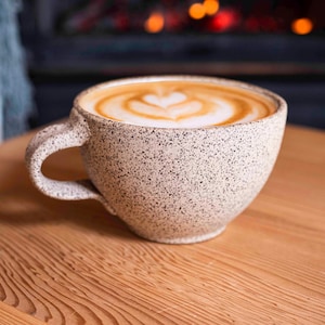 Cappuccino Cup, Latte Cup: White/Speckle, approximately 10-12 oz, Stoneware image 1