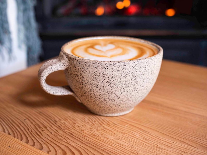 Cappuccino Cup, Latte Cup: White/Speckle, approximately 10-12 oz, Stoneware image 1