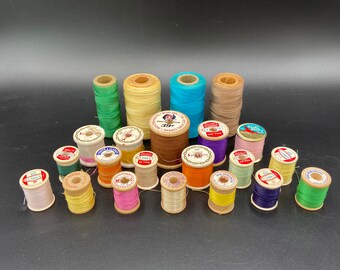 22 Vintage Thread Wooden Spools, One Silk