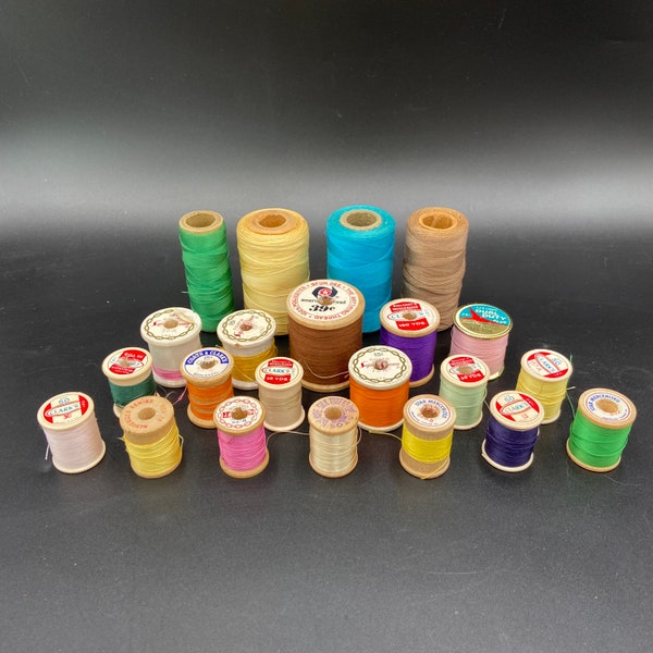 22 Vintage Thread Wooden Spools, One Silk