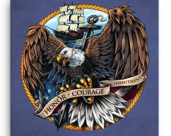 Navy Eagle Honor Courage Committment Square Canvas Print - FREE Shipping