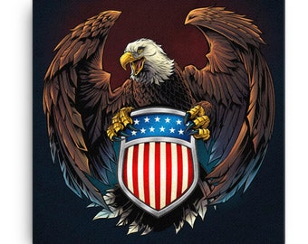 Eagle With American Flag Shield Patriotic Square Canvas Print - FREE Shipping