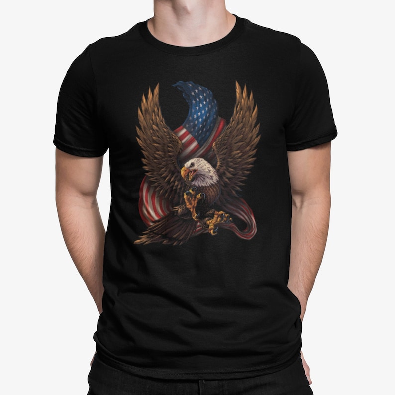 Patriotic American Eagle And Flag tshirt 4th of July Shirt USA Shirt Cotton Tee Premium T-shirt image 1